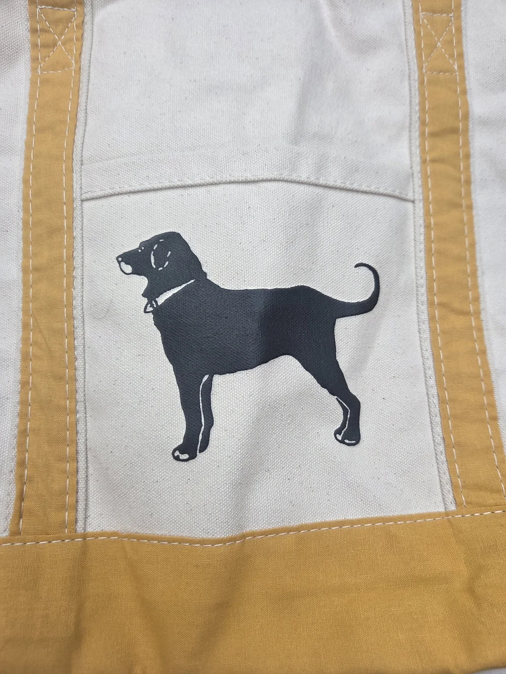 The Black Dog Canvas Tote Bag Natural Mustard Yellow Dog Graphic Beach Shopper